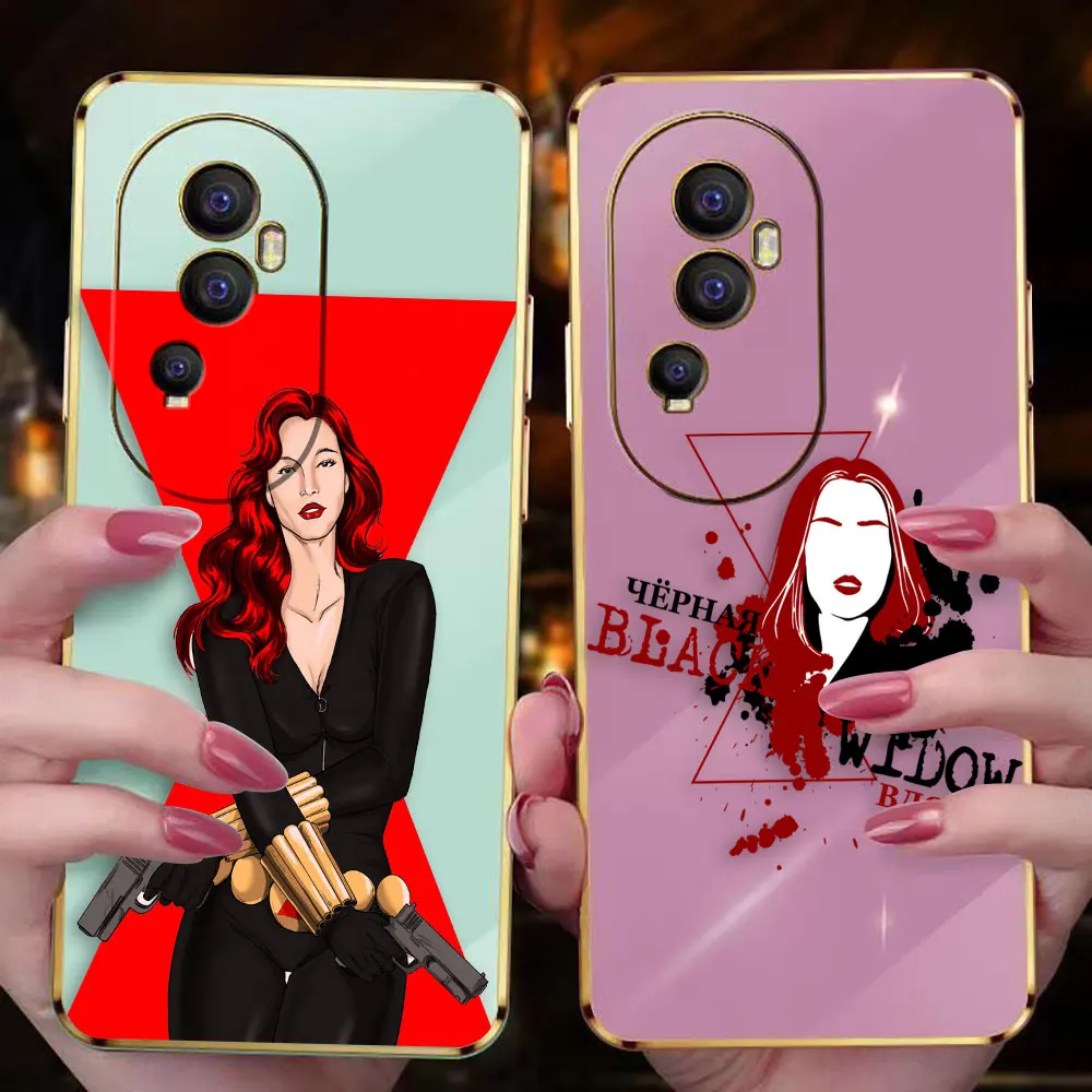 Cover Smooth E-TPU Phone Case OPPO RENO 2F 4 5 6 6Z 7 7Z 8 8T 10 PRO PLUS 4G 5G FIND X3 LITE Case Cartoon Beautiful Black Widow