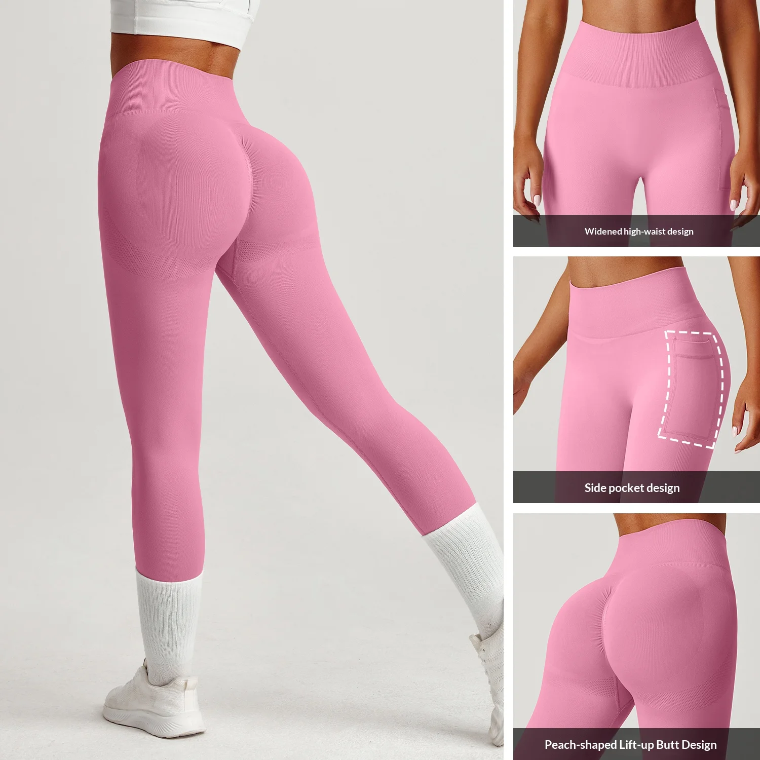 Damen-Yogahose mit hohem Bund, Seitentaschen, Bauchkontrolle, 4-Wege-Stretch, Gym-Workout-Leggings, atmungsaktive, nahtlose Activewear