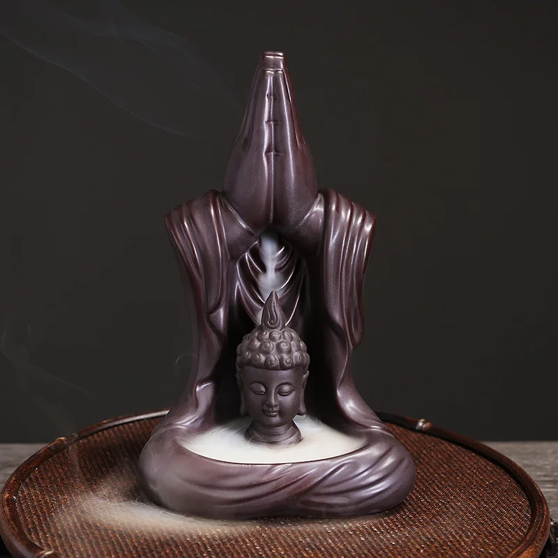 YXYMCF Guanyin Backflow Incense Burner Ceramic Crafts Decoration for Home Optional LED Bergamot Cone Censer Christmas Ornaments