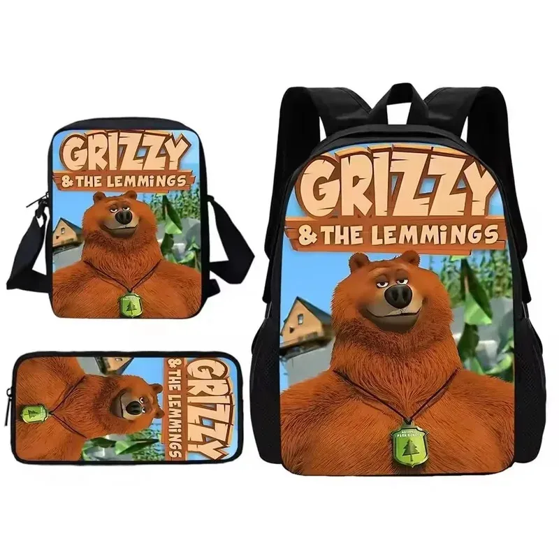 

25COSМультяшный рюкзак «Гриззи и Леминги», школьный рюкзак, сумка для обеда, пенал, набор, подарок для детей, студентов