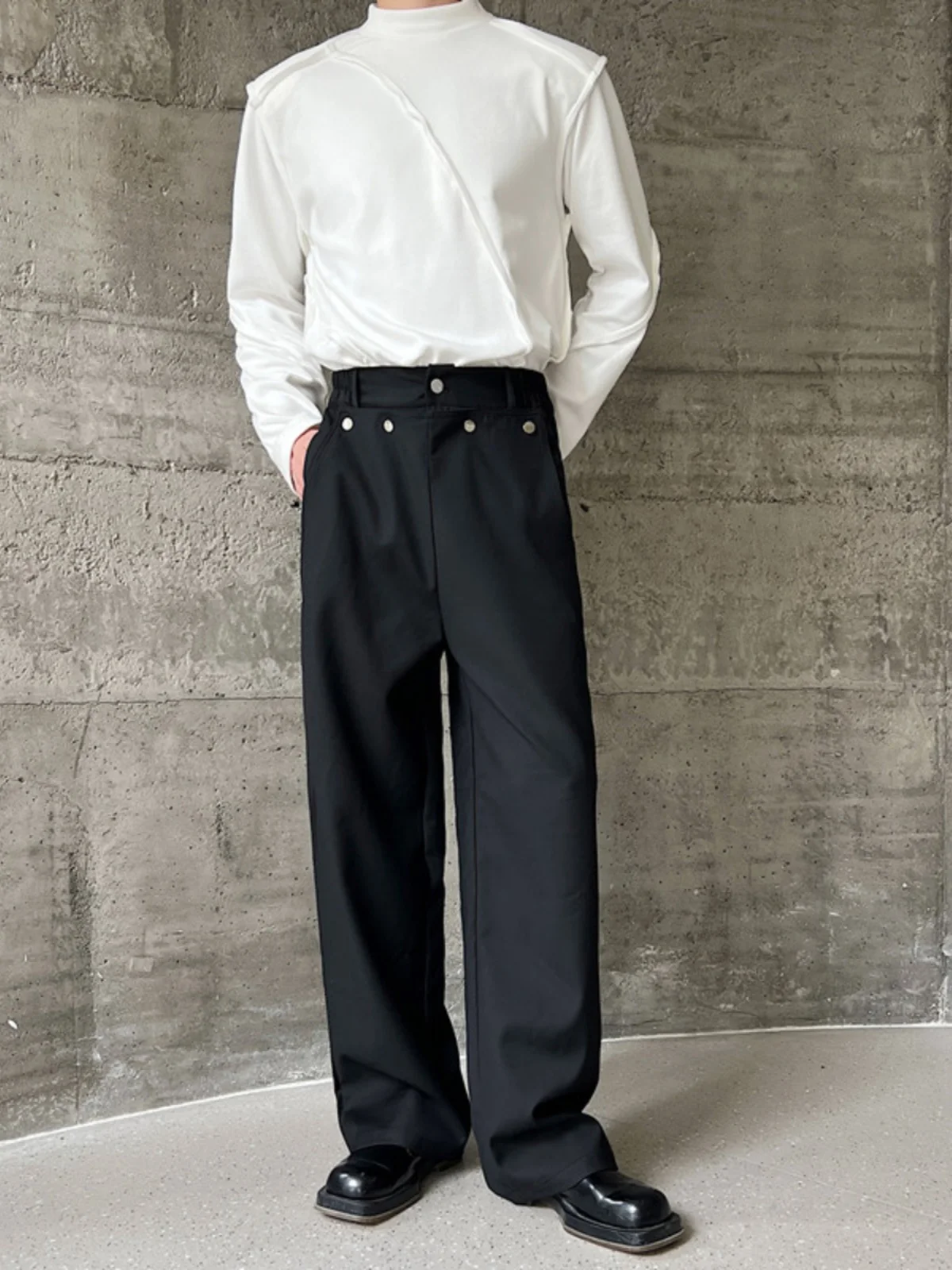 

k Sle Men's Loose High Waist Straight Leg Casual Pants Autumn Winter New Sle Rivet Decorated Long Trousers Trendy West...