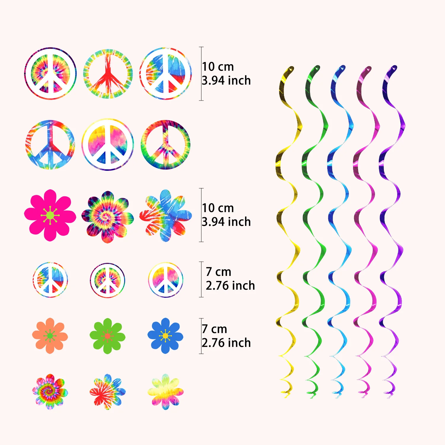 18Pcs Colorful Bohemia Groovy Spiral Banner Hippie Boho Theme Swirl Hanging Garland for Birthday Baby Shower Party Decoration