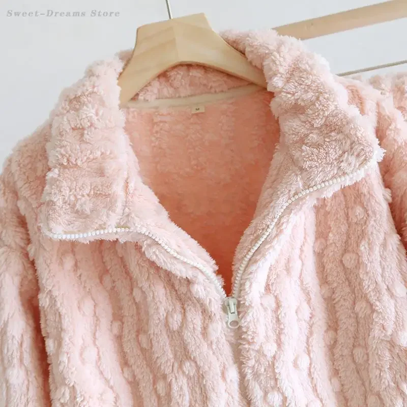 

Women Coral Fleece Pajamas Set Autumn Winter Flannel Sleepwear Loungewear Trouser Suits Loose Home Clothes Elegant Pijama Mujer