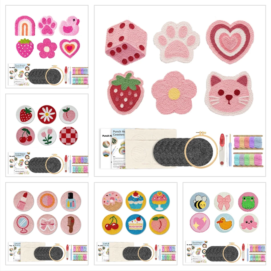 GATYZTORY Kit de Agulha Mágica com Tema Rosa, 6 Peças, para Bordado e Confecção de Porta-Copos e Tapetes Tuftados DIY para Adultos