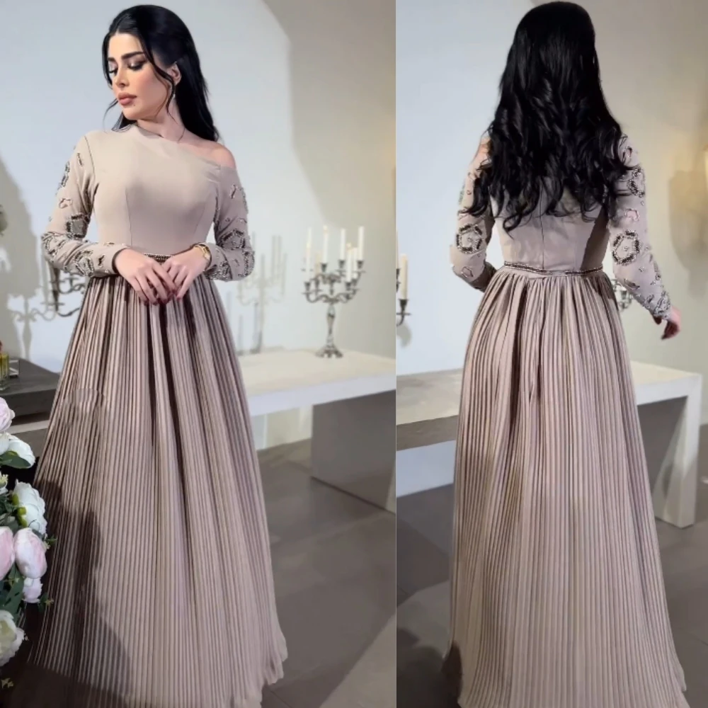 Customized      Jersey Ruched Rhinestone  A-line One-shoulder Bespoke Occasion Gown Midi es