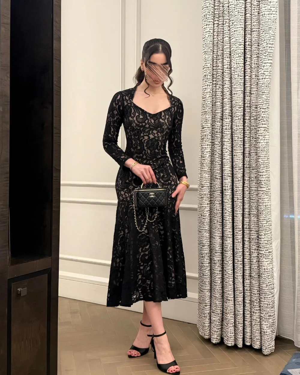 

Customized Sexy Sizes Available Lace Pleat Ruched Mermaid V-neck Ankle Length Evening Dresses High Quality Modern Style
