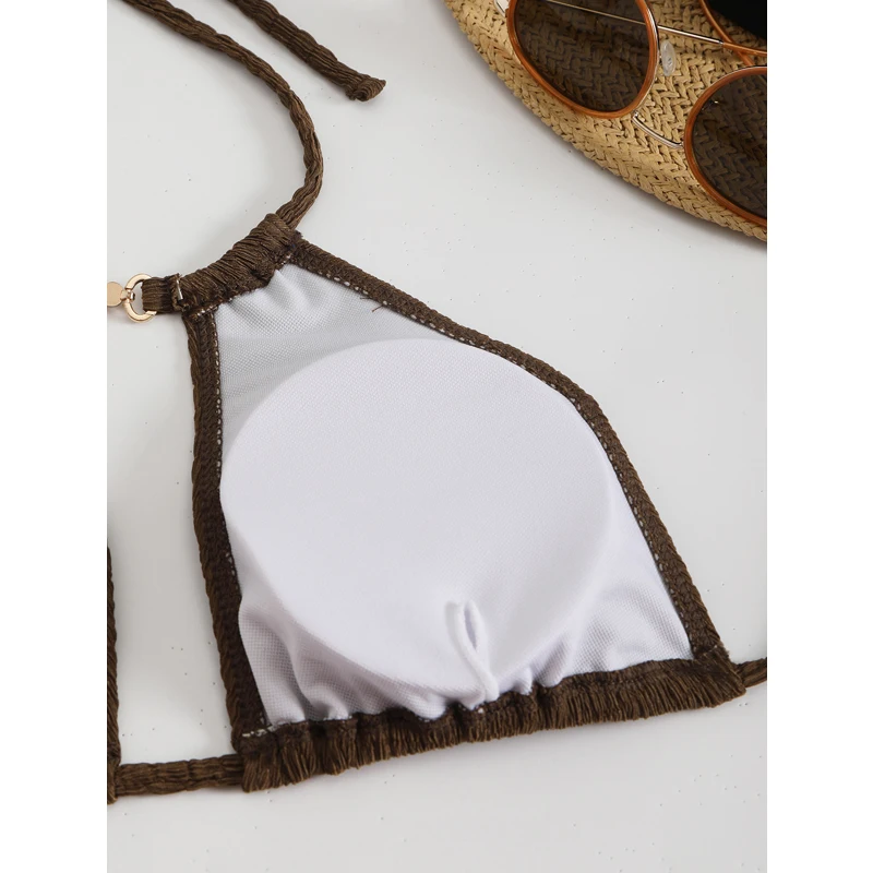 Microbikini recortado para mujer, traje de baño Sexy 2025, traje de baño marrón, conjunto de Bikinis con Tanga, ropa de playa brasileña, traje de baño para mujer