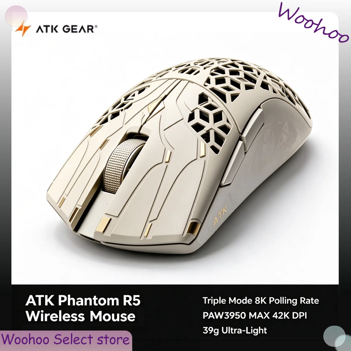 ATK Phantom R5 Wireless Gaming Mouse Triple Mode 8K Polling Rate PAW3950 MAX 42K DPI 39g Ultra-Light Carbon Fiber Hollowed Mouse