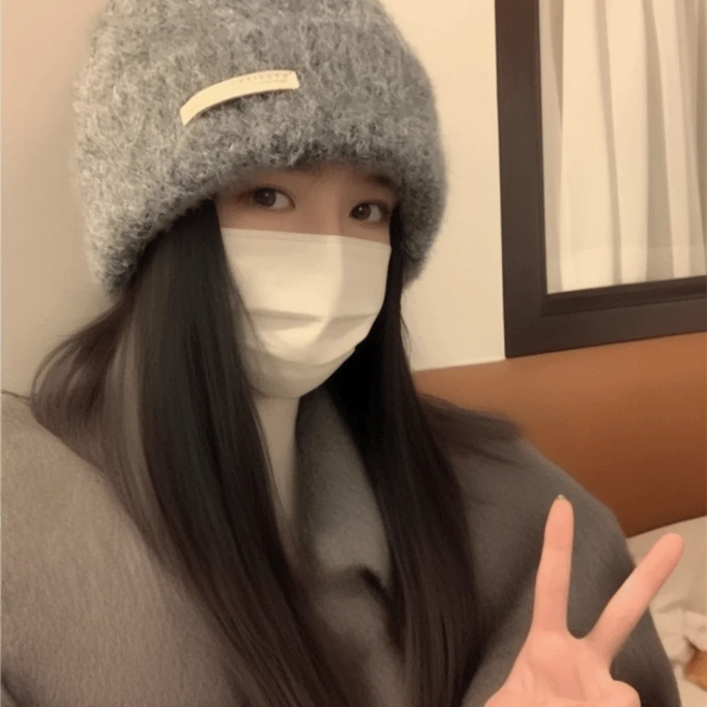 

Versatile Korean Style Knitted Pullover Hat All-match Warm Plush Woolen Hat Solid Color Windproof Brimless Beanie Cap Outdoor