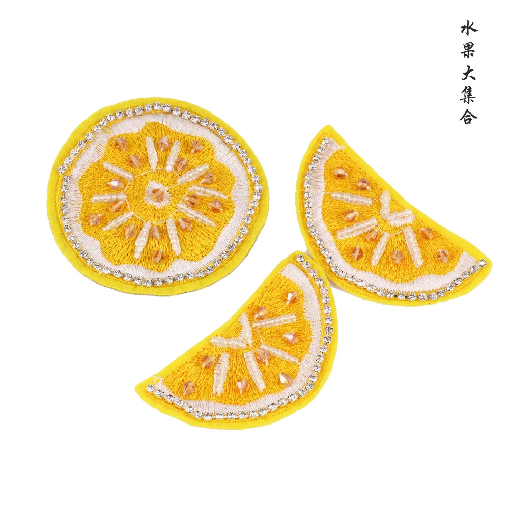 4pcs/set fruits lemon sequins beaded patches for clothing DIY rhinestone Sew on embroidered patch Embroidery applique parche