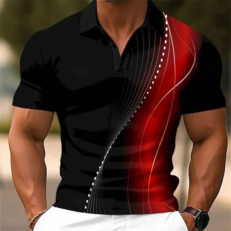 Men's Summer Short Sleeved Shirt 3D Printed Geometric Polka Dot Color Contrasting Collar Casual Top