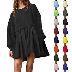 Women Dress Oversized Sweatshirt Dress Neck Long Sleeve Patchwork Pullover Tops Sweatshirt Dress