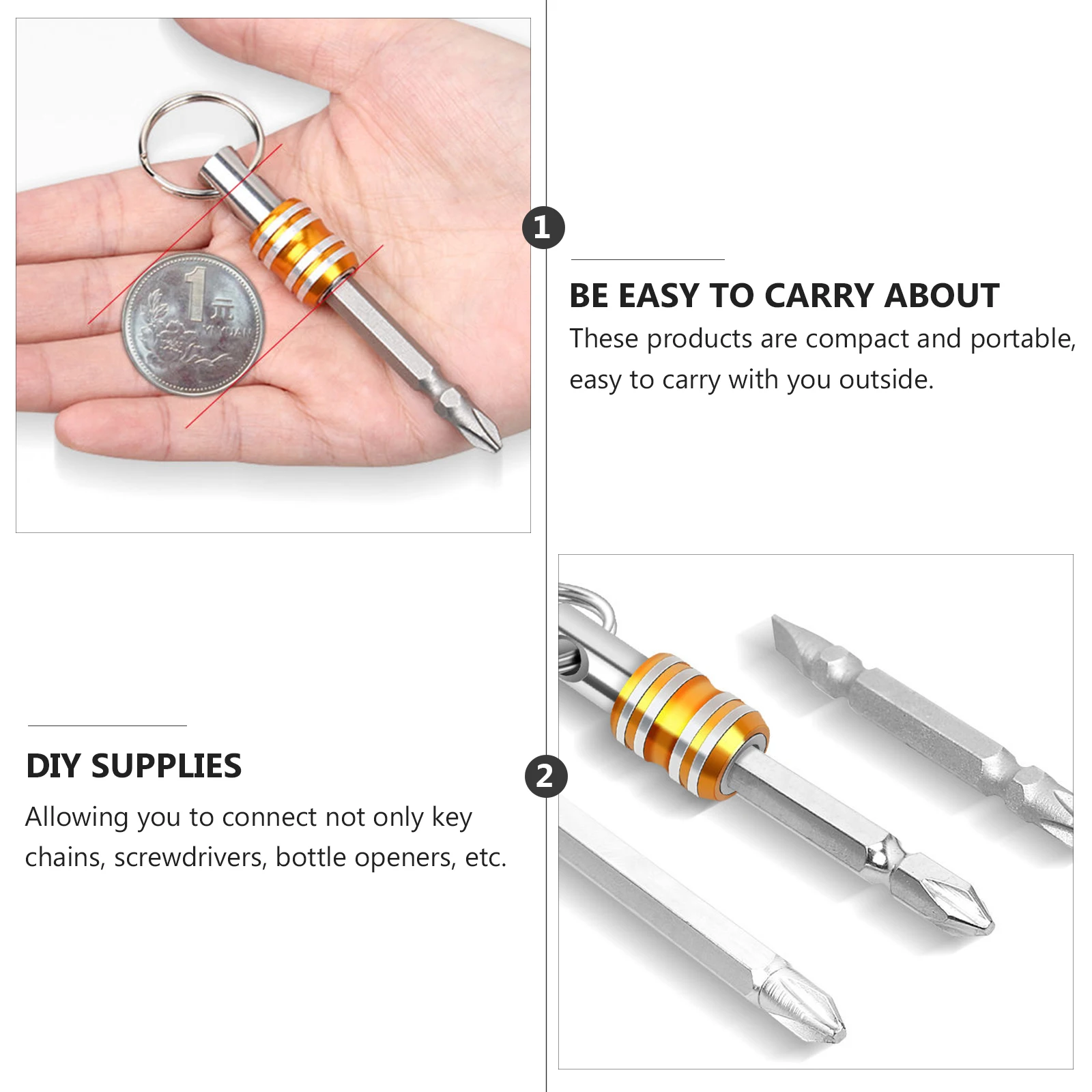 

5 Pcs Key Chain Extentors Stainless Steel Rust Proof Compact Portable Carabiner Attachment Screwdriver Bits Holders Socket