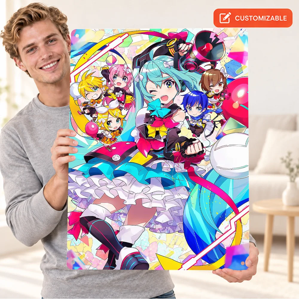 Colorful Anime Characters Printed Poster Customized Aluminum Metal Sign Minimalist Vector Illustration Wall Art For Home Office