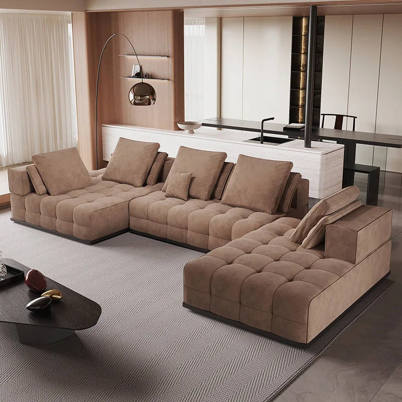 Italian minimalist leather sofa large apartment combination luxury villa living room Lawrence module corner leather sofa