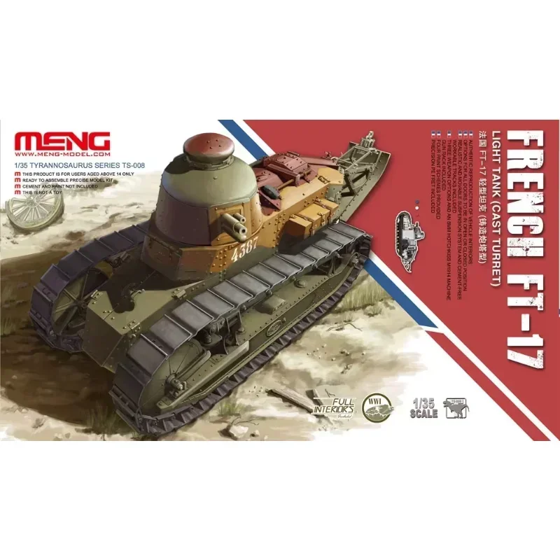 

1/35 MENG Model TS-008 French FT-17 Light Tank (Cast Turret) -assembly Scale diy toys Model Kit