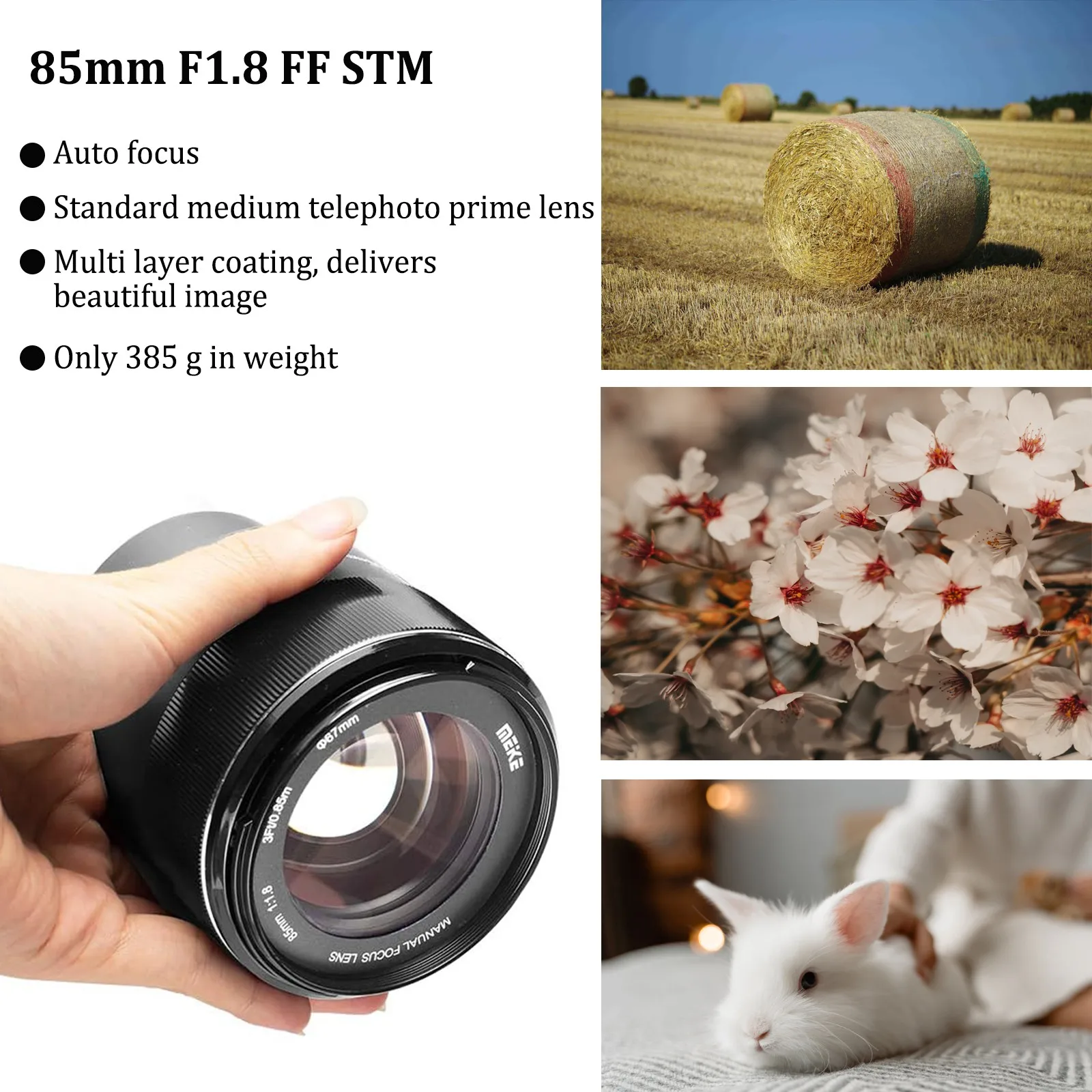 Meike 85mm F1.8 Auto Focus Medium Telephoto STM Full Frame Lens for Sony E-Mount Cameras A9II A7IV a7SII A6600 A7R3 A7RIII A7M3s