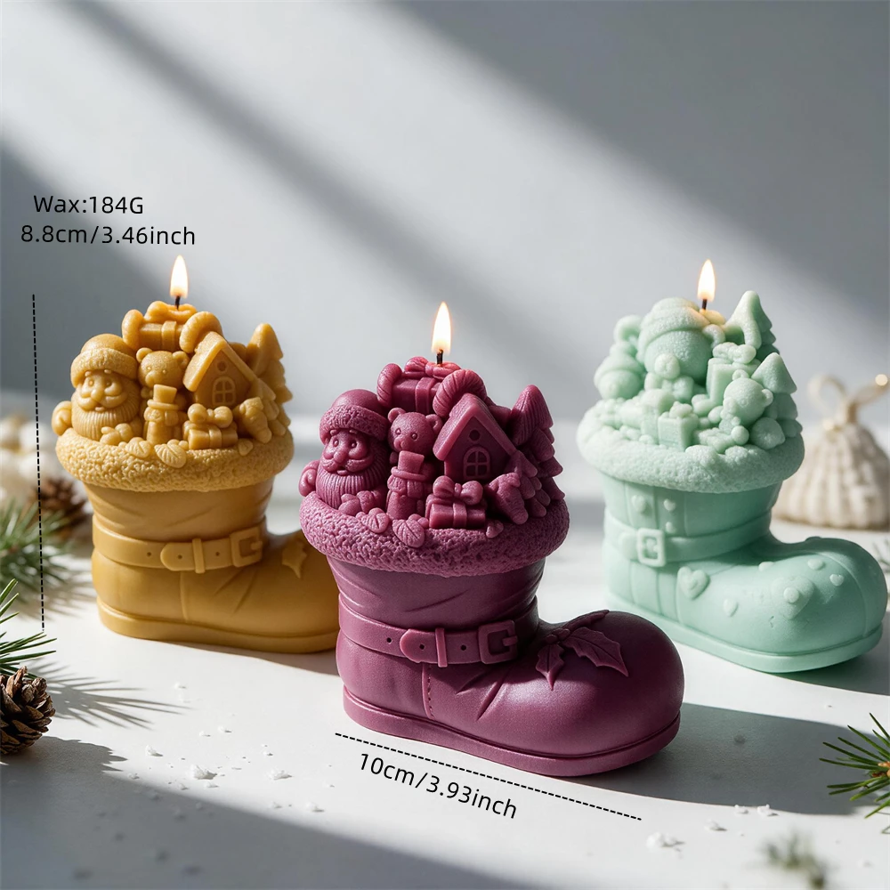 Christmas Boot with Bear Candle Mold Christmas Shoe Santa Claus Silicone Mold Boot Plaster Gypsum Mould For Home Decor