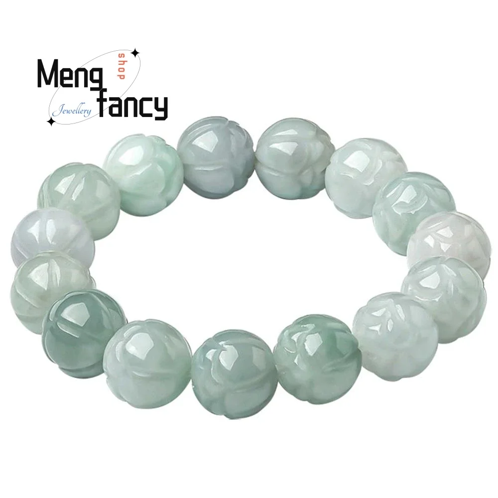 Natural Myanmar A-goods Jadeite Lotus Jade Bracelet Simple Exquisite Couple Fashion Jewelry Best Selling Holiday Gift Souvenir