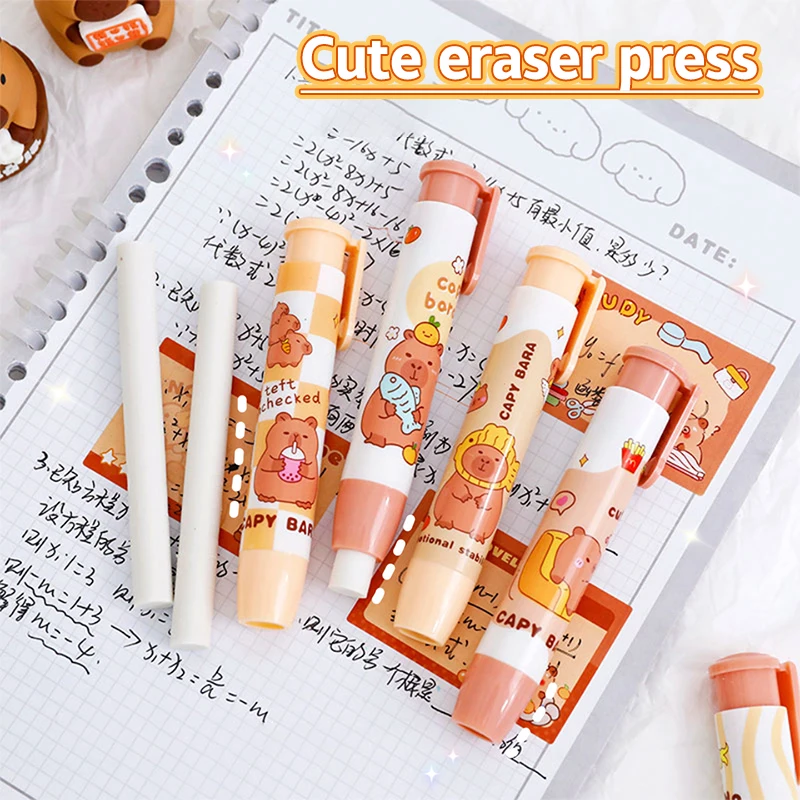 Kawaii Capybara Press The Eraser Cute Soft School Supplies Clean Mess Free Cartoon Stationary Office Student Rubber Eraser Gift