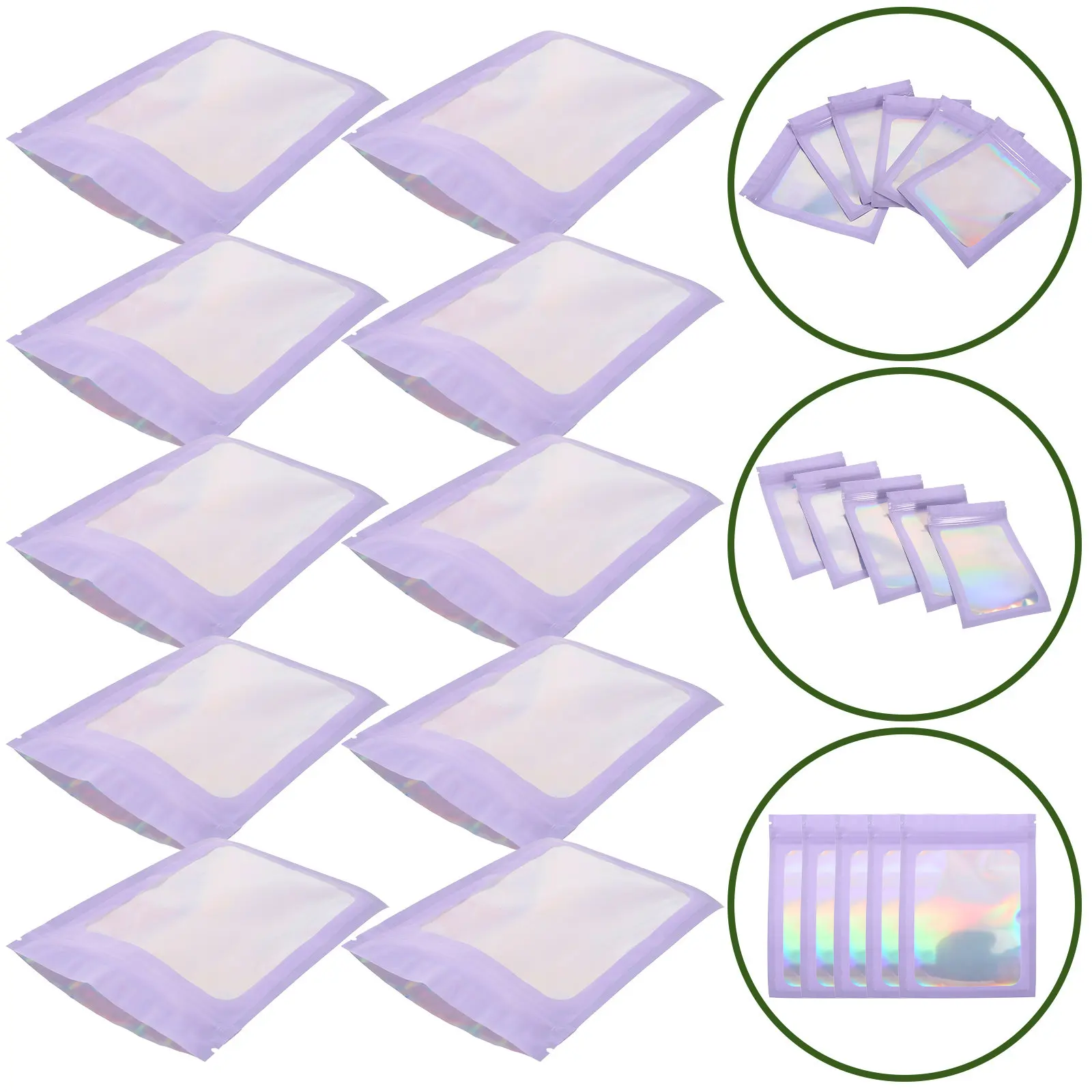 

100 шт. самозаклеивающиеся голографические пакеты, многоразовые герметичные пакеты для хранения продуктов, ювелирных изделий, с прозрачным окном, упаковочные пакеты