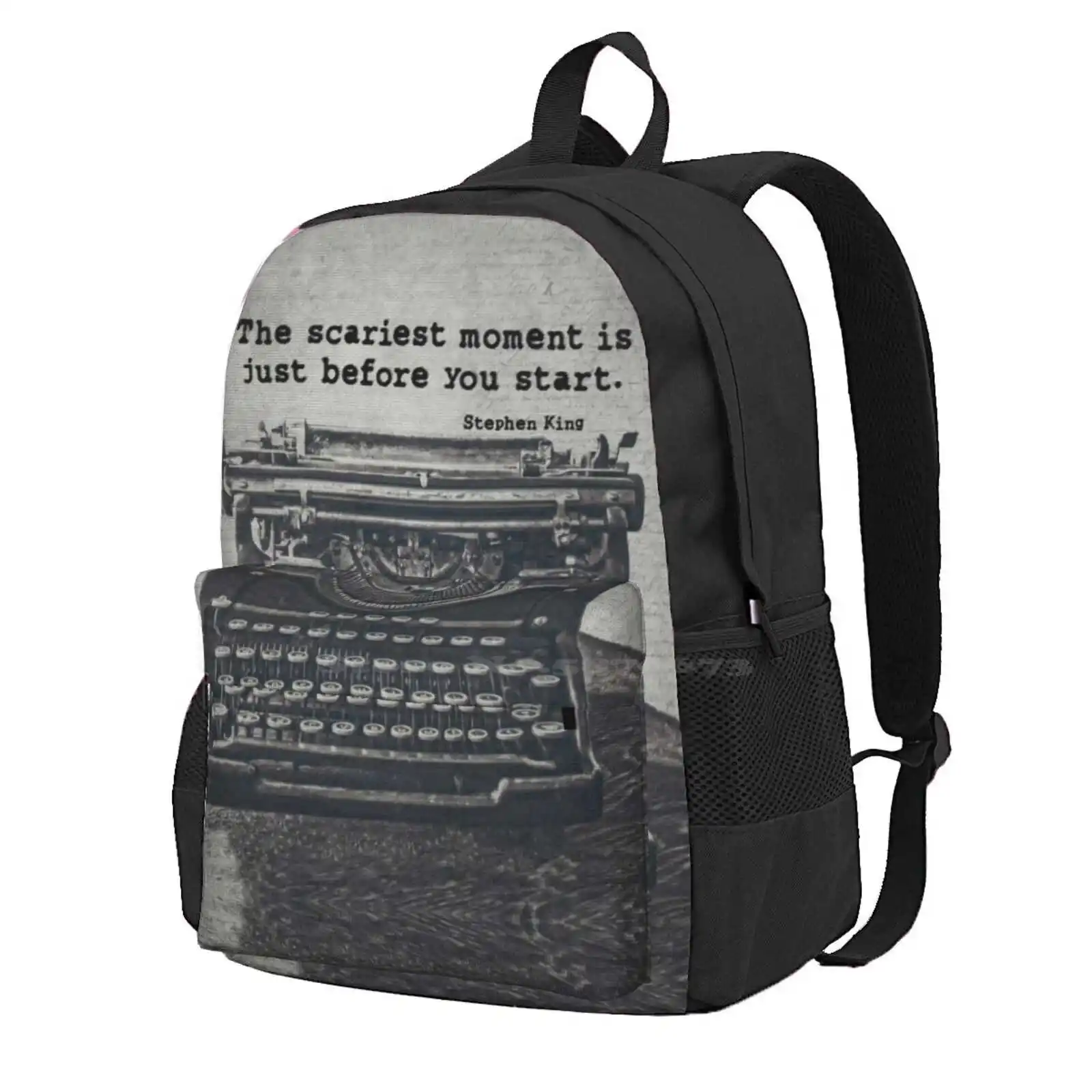 Writing According To King Hot Sale Schoolbag Backpack Fashion Bags Stephen King Quote Typography Vintage Typewriter Black And