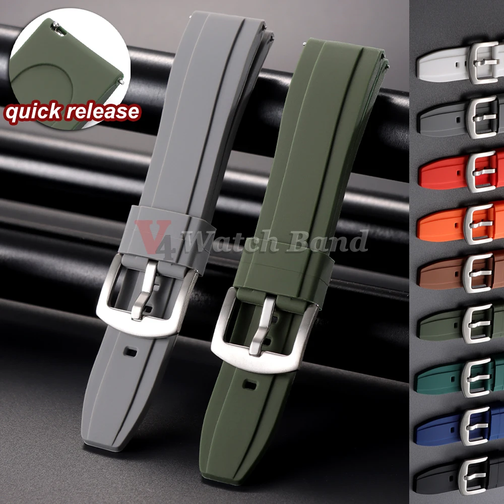 Soft Silicone Sports Watchband Black Brown Orange Blue Wristband Bracelets 20mm 22mm Quick Release Silicone Rubber Watch Strap