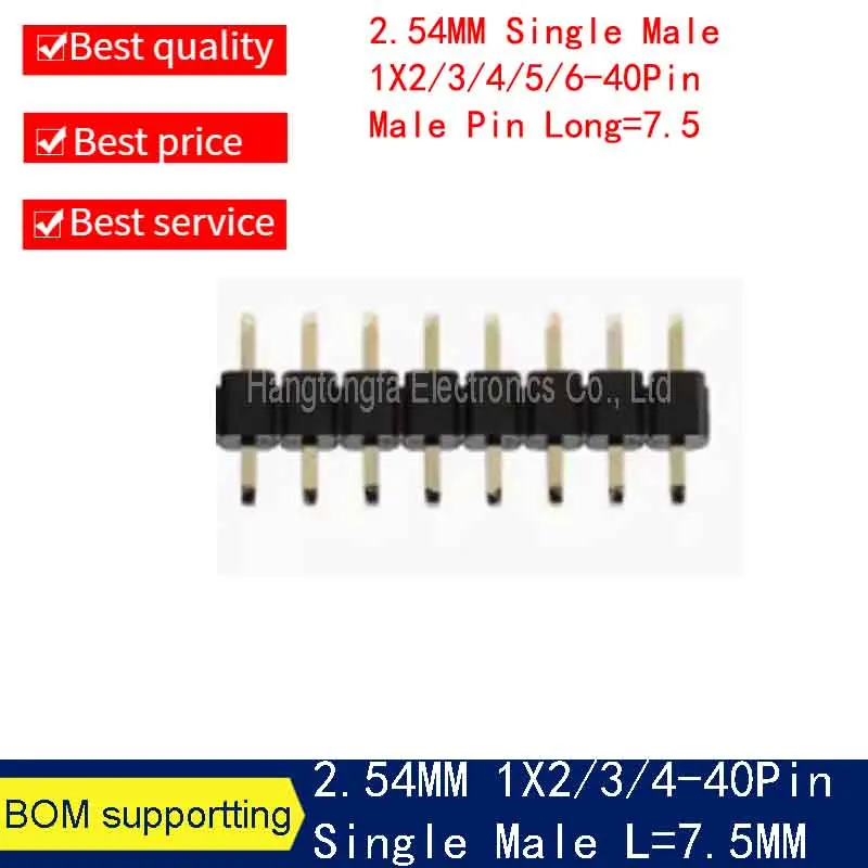 10 sztuk 2.54mm krótki profil jednorzędowy prosty męski 1x3/4/5/6/7/8/9/10/12/20/40P Rohs złoty Pcb męski złącze pinowe