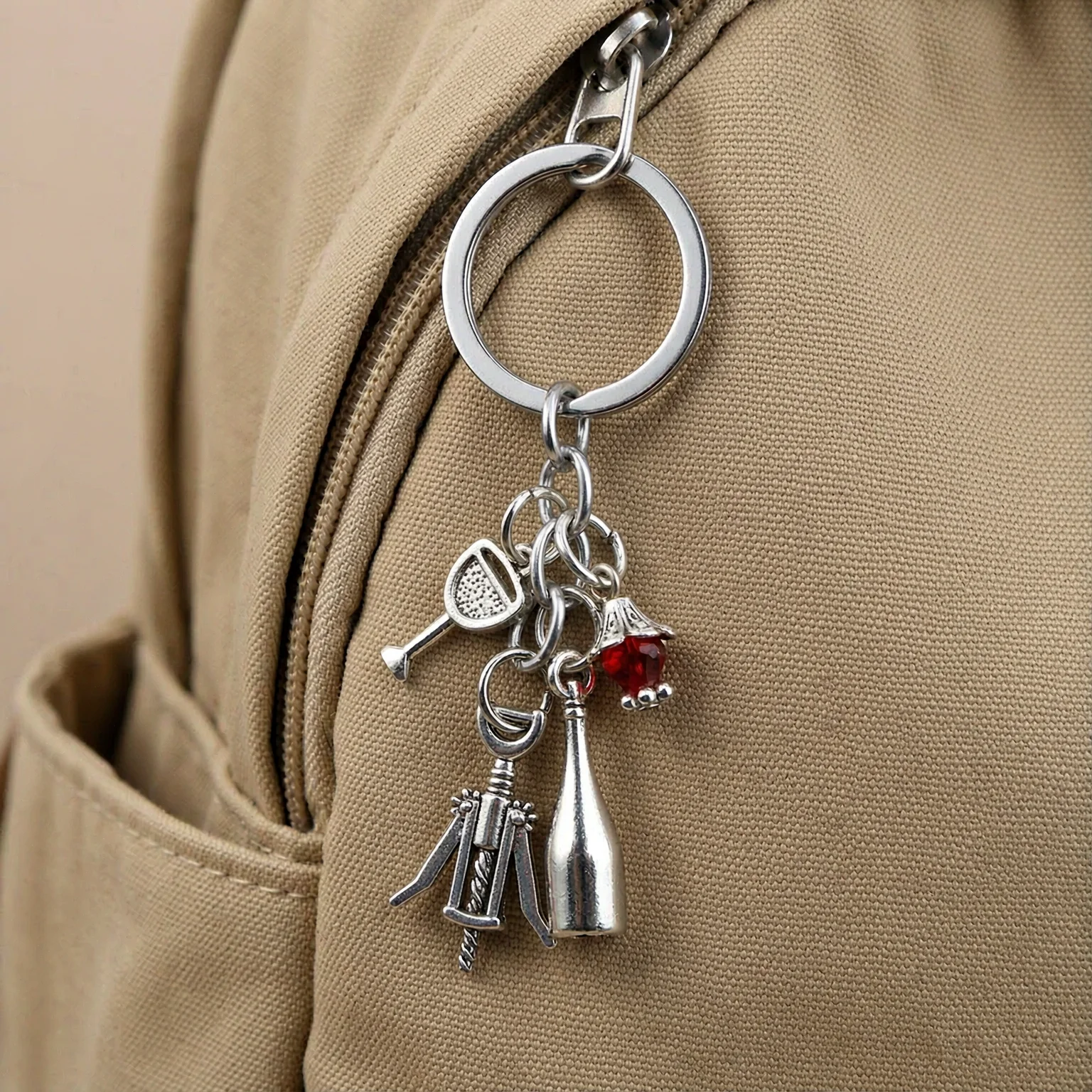 Corkscrew Keychain Wine Lover Gift Wine Glass Bottle Charms Keyring Red Gem Pendant Bar Wine Sales Souvenir for Women Men
