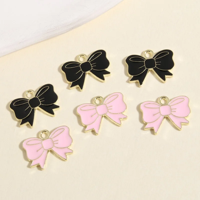 10pcs Gold Color 18x14mm Cute Bowknot Charms Enamel Pendant For DIY Handmade Necklaces Earrings Jewelry Making Accessories