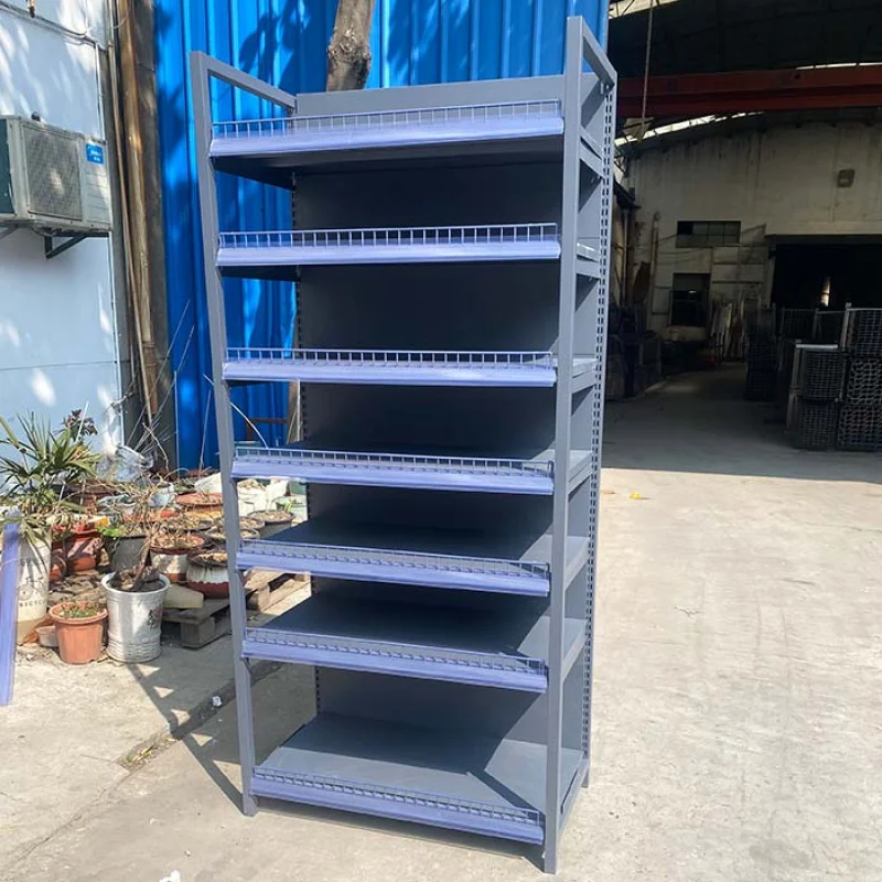custom.Factory Custom Size Color Four-column Supermarket Display Rack Shelves Gondola Metallic Shelves Store Display Racks