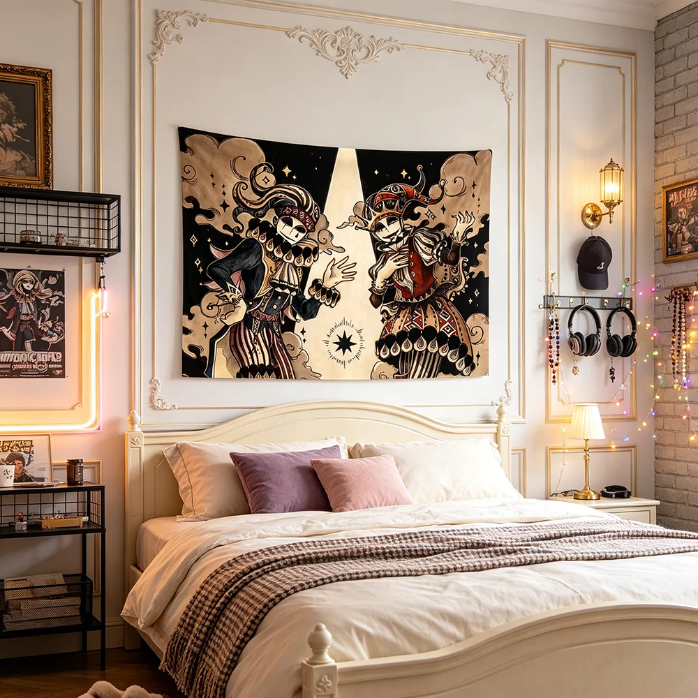 1PC Vintage Jester Clown Tapestry, Retro Harlequin Circus Print Wall Hanging, Dark Academia Background Cloth Home Decor