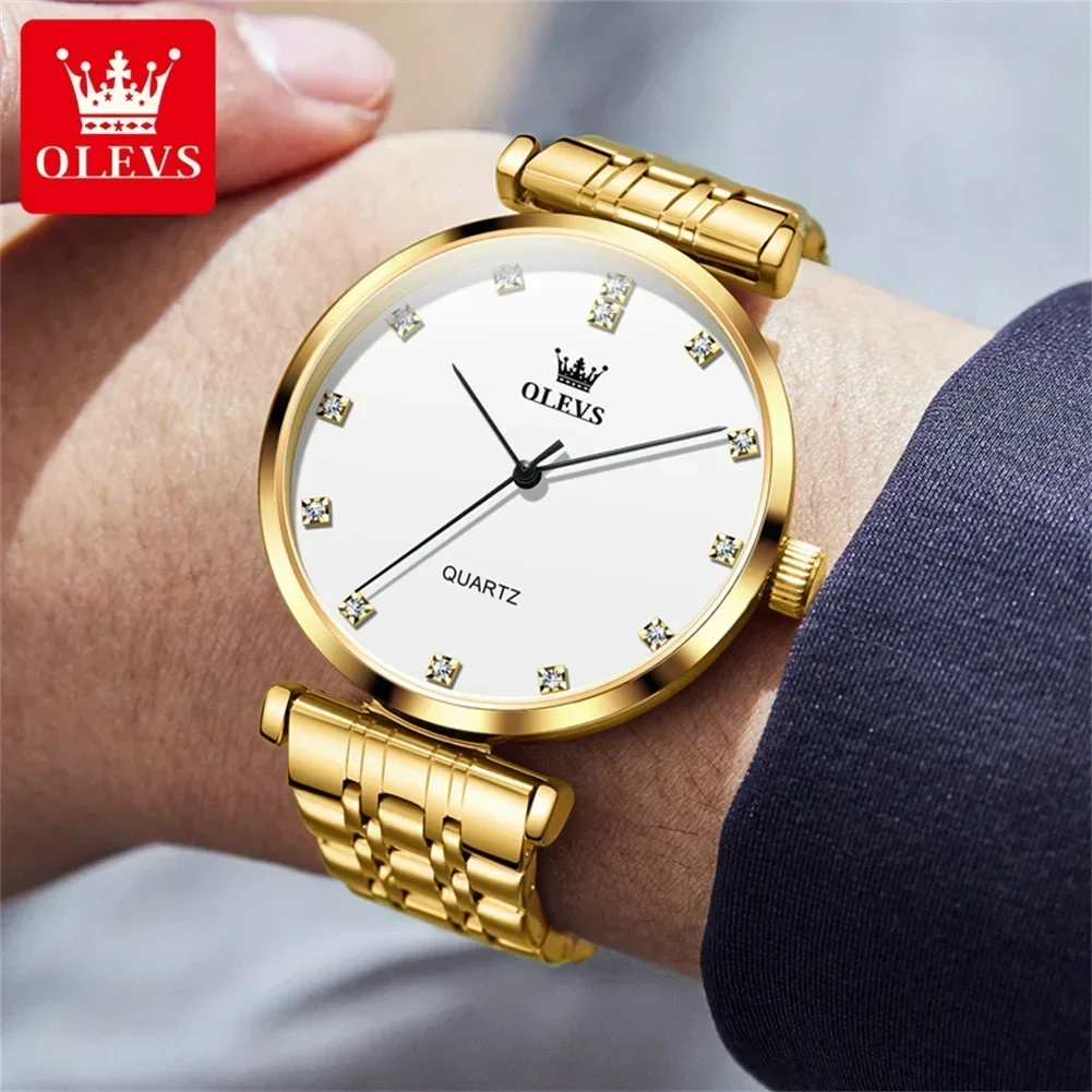 OLEVS Simple Luxury Men\'s Watches Original Quartz Watch for Man Waterproof Stainless Steel Diamond Scale Classic Male Wristwatch