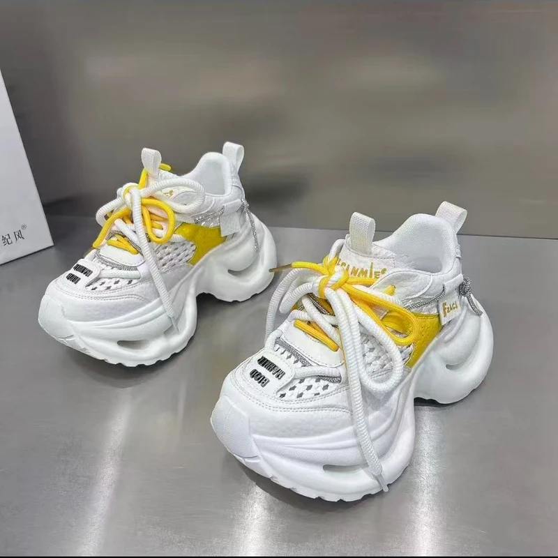 Summer Breathable Mesh Thick-soled Dad Sneakers for Women 2026 New High-rise Lace-up Casual Sports Shoes for Street Style