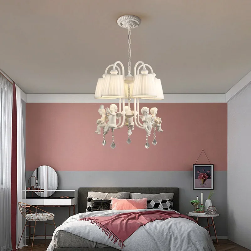 Modern European Chandelier Angel Pendant Creative Cute Lamp For Boy Girl Bedroom American Garden Doll Kitchen White Lighting