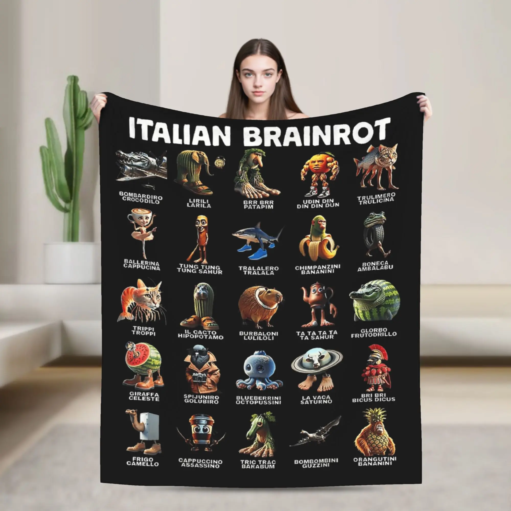 Italian Brain Rot Italian Brainrot Blankets Fleece Textile Decor  Portable Lightweight Throw Blanket for Bedding Car Bedspread