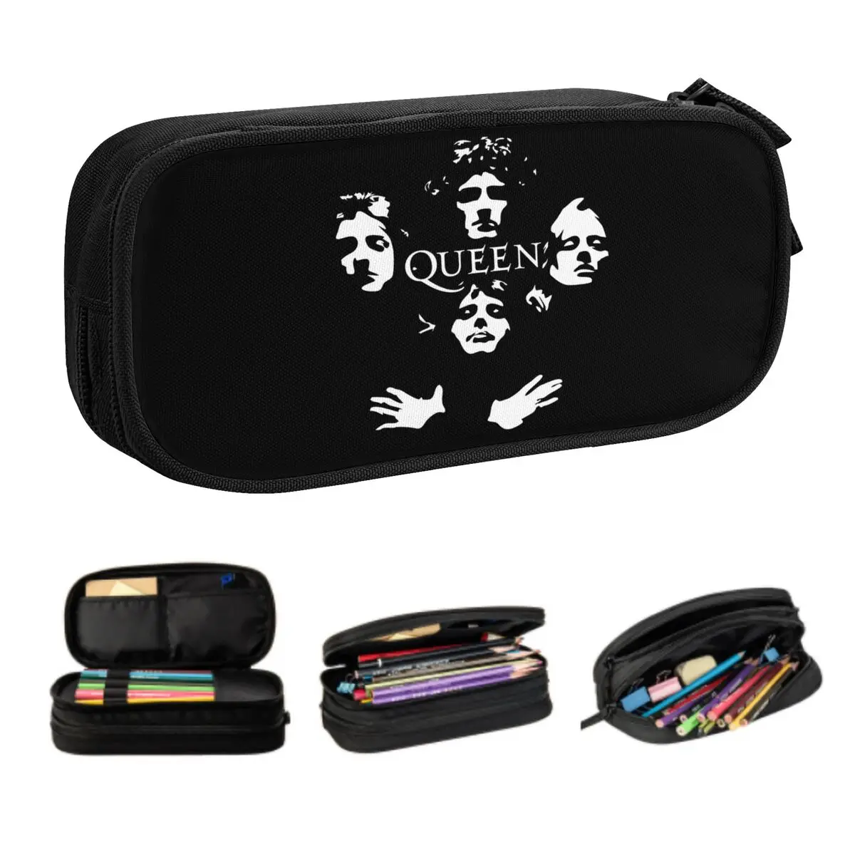 personalizado freddie mercury queen band pencil case para meninos e meninas grande capacidade pen box bolsa acessorios escolares 01