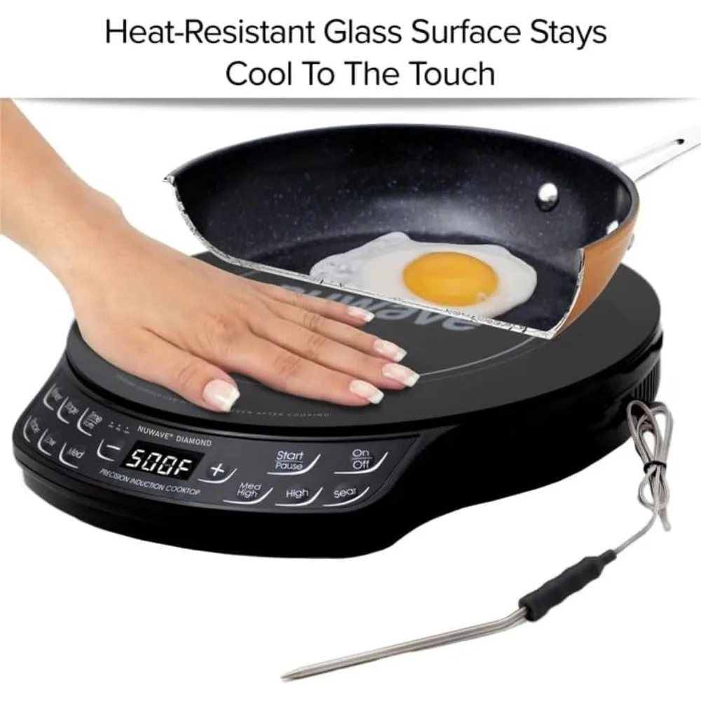 Precision Induction Cooktop, New & Improved, 1400 Watts, 91 Temps 50°F to 500°F, 6.5” Heating Coil, Shatter-Proof Ceramic Glass