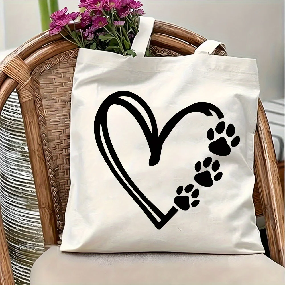 1pc Heart Paw Print Themed Tote Shopping Bag,Suitable for Da
