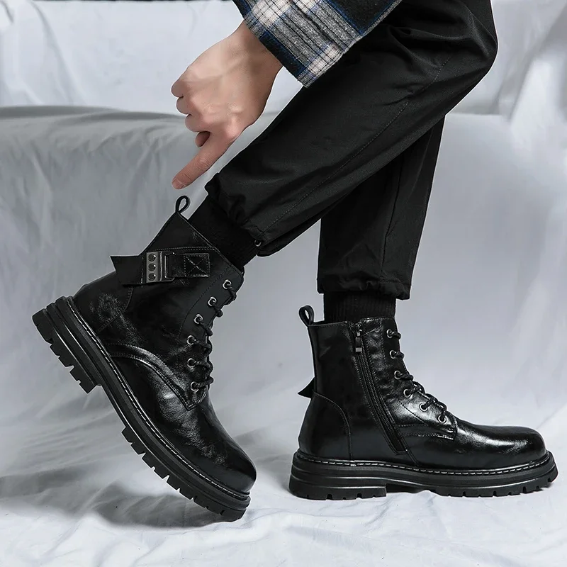 Fashion Trend Boots Fashion Thick Soled Motorcycle Boots Designer Winter Boot Formal Dress Shoes For Men Leather Ankle Boots