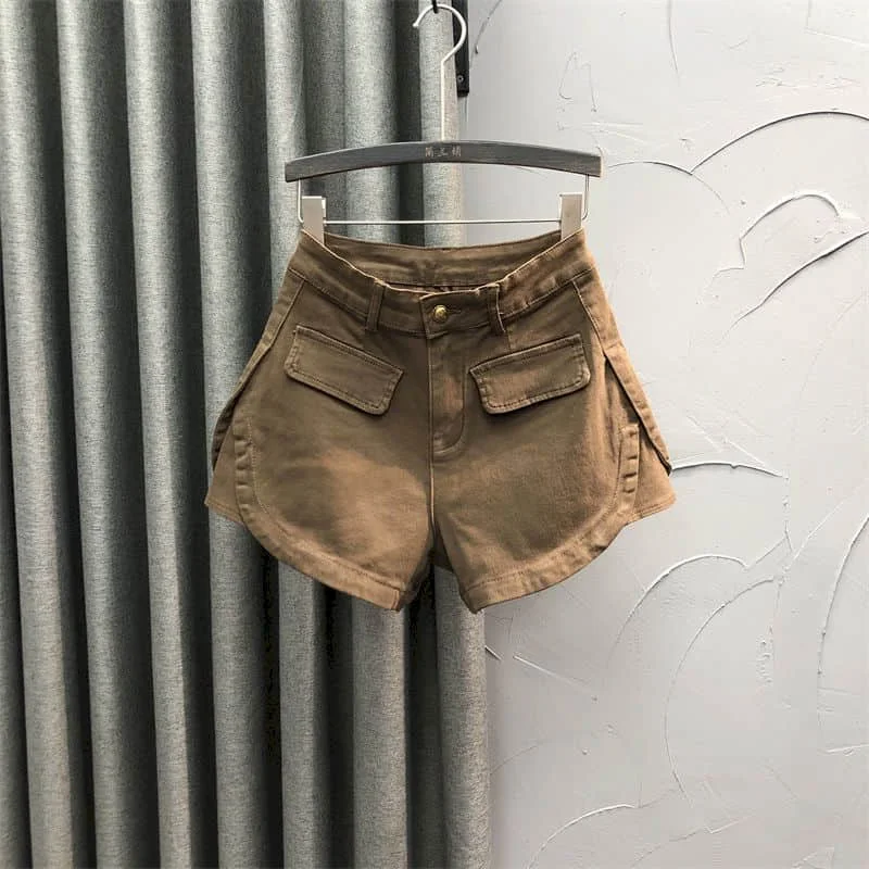 

Denim Shorts for Women Large Size Pocket Vintage Casual Loose Korean Fashion Jeans A-line High Waisted Hot Pants Women Clothing