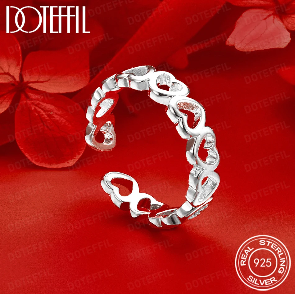 

DOTEFFIL 925 Sterling Silver Full Heart Ring Wedding Party Jewelry Accessory