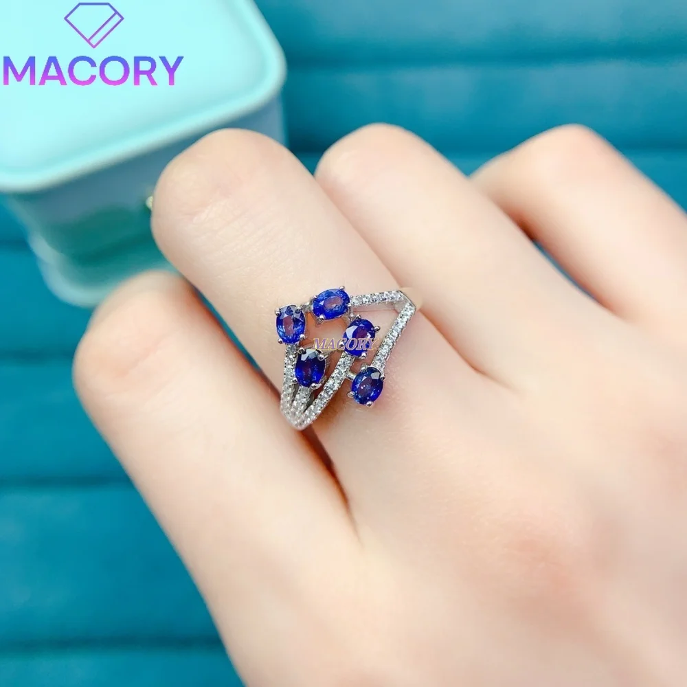 S925 sterling silver natural sapphire ring with unique delicate high-end design great for parties and ceremonies Birthday gift