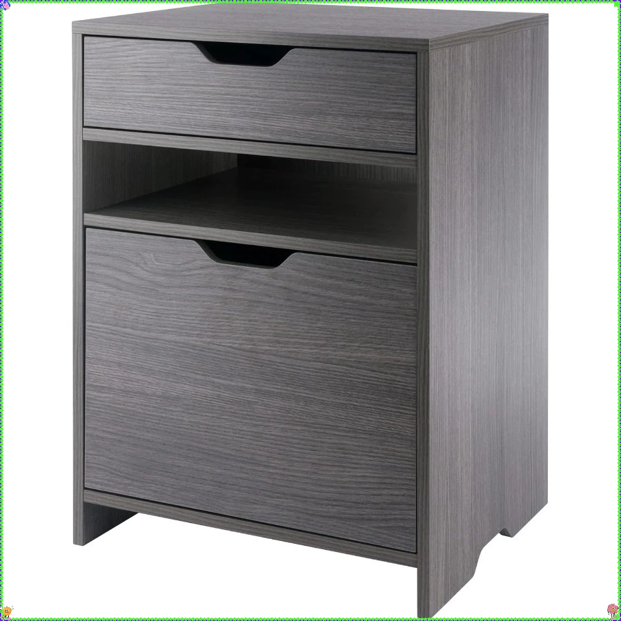 Charcoal Gray File Storage Cabinet with Drawers & Open Shelves, 19.2"W x 15.9"D x 26.3"H