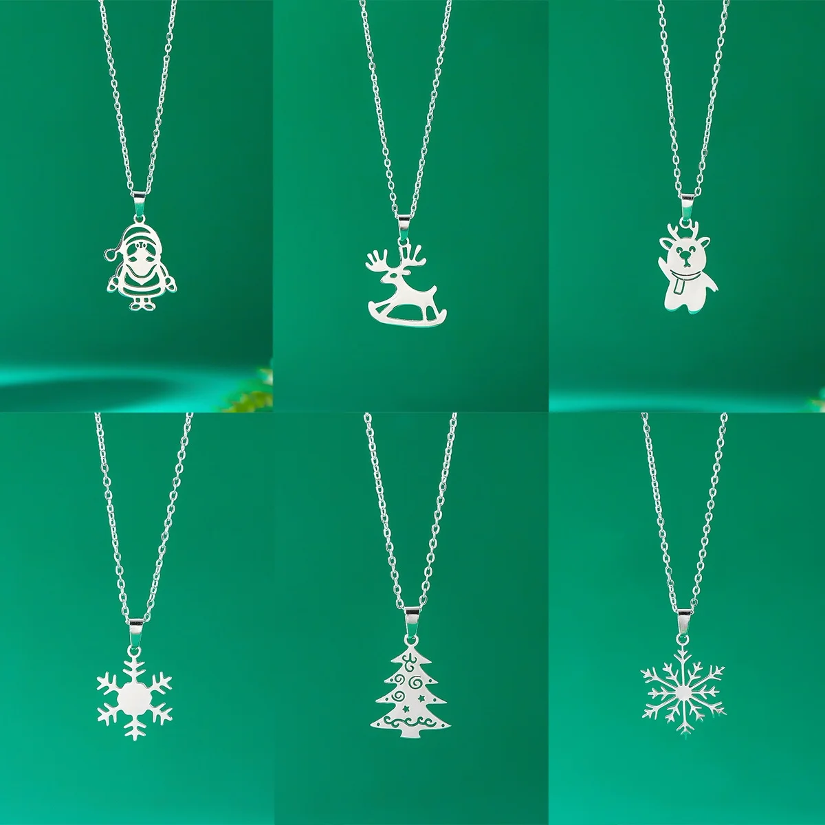 Silber Farbe Edelstahl Weihnachten Anhänger Halskette Für Frauen Männer Schöne Santa Claus Weihnachten Baum Deer Schneeflocke Halsband Schmuck