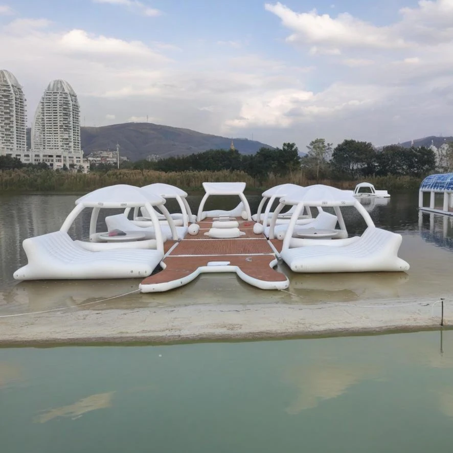 Giant Inflatable Docking Station Inflatable Floating Platform Inflatable Water Party Island Tent With Sunshade