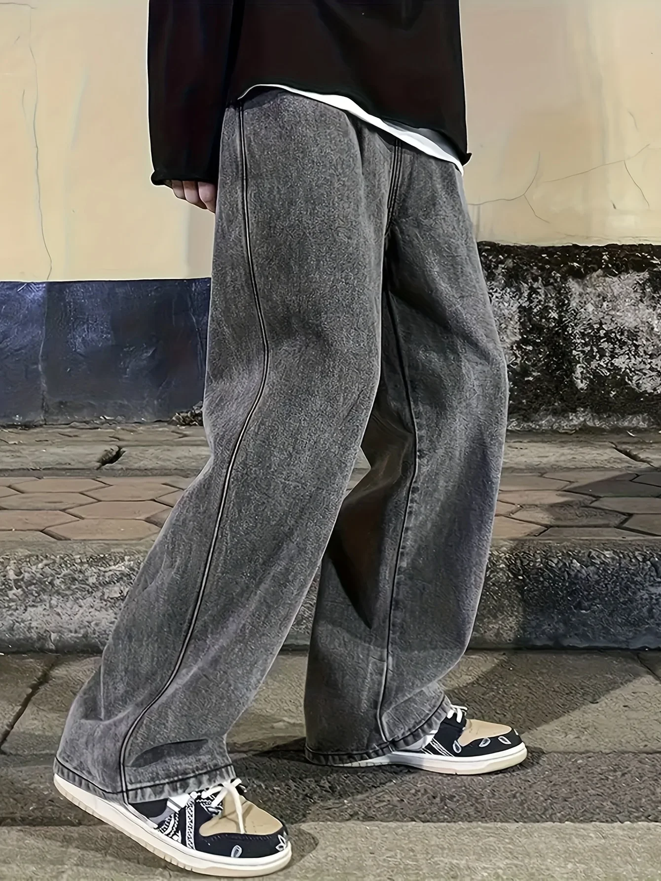 

Men'S Streetwear Faux Denim - Loose Fit Non-Stretch Pants, Classic Five-Pocket Design, All-Season Casual & Formal Outfits - Urba