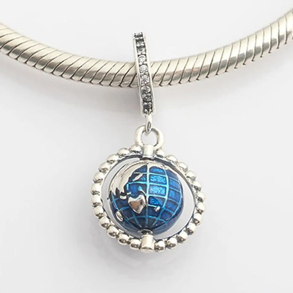 Silver Plated Pendant Bead DIY Jewelry Globe Planet Dangle Charm