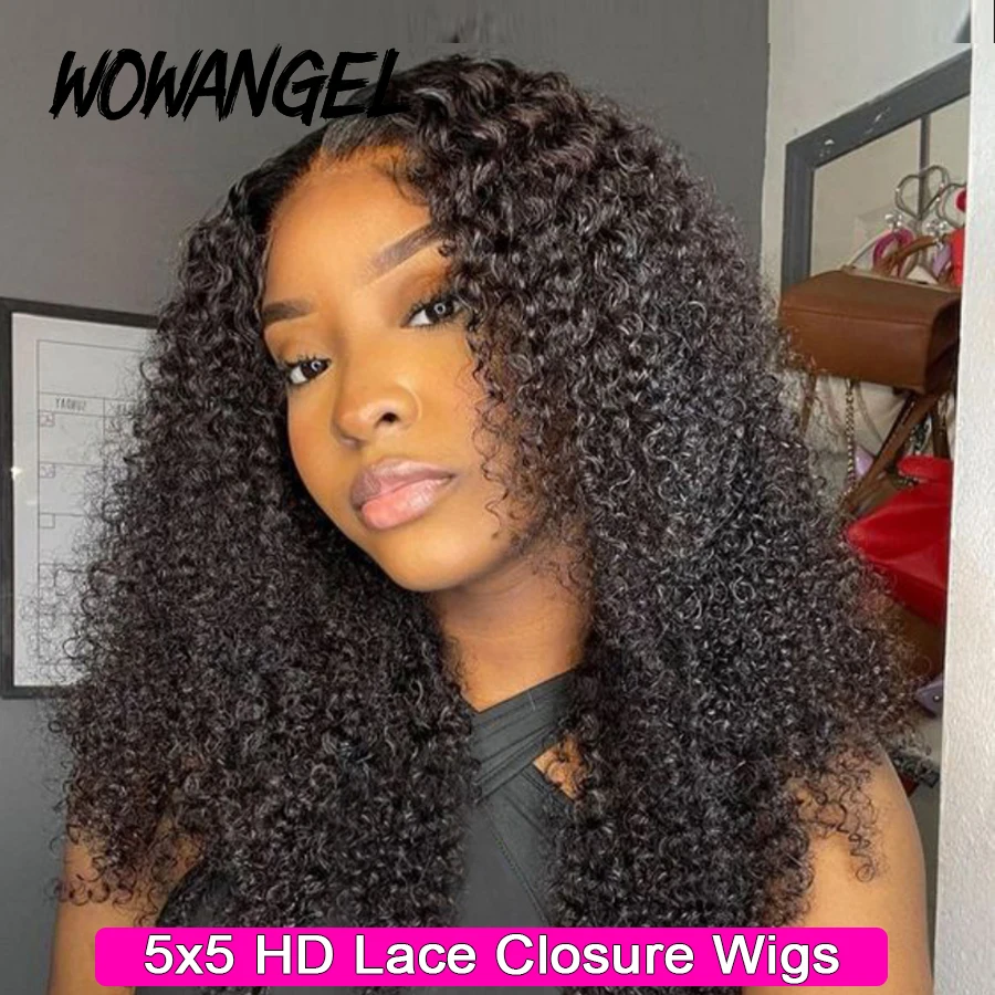 250% parrucca riccia Afro crespo 5 x5 HD chiusura in pizzo parrucche capelli malesi invisibile trasparente chiusura in pizzo HD parrucca per capelli umani per donna