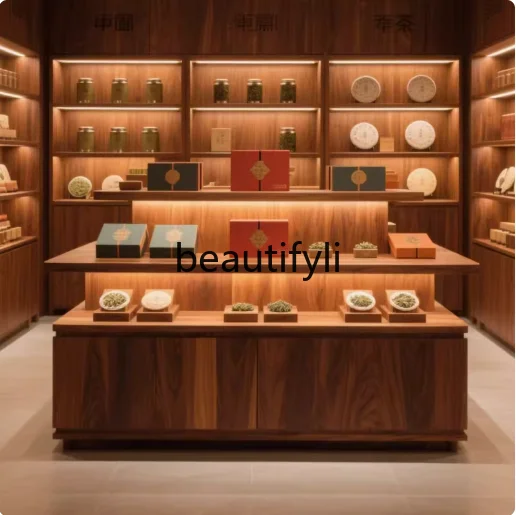 

Tea Shop Arc Double-Sided Center Island Convenience Store Display Side Cabinet Jewelry Cosmetics Display Cabinet